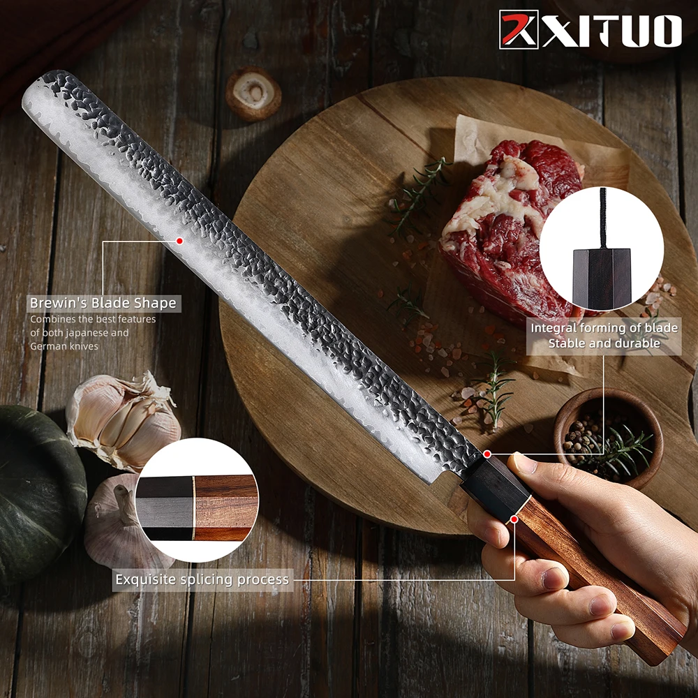 XITUO Hand Chef Knife Handmade Butcher Knives Tungsten Steel Clamp Steel  Cutter Salmon Meat Slicing knife kitchen Cooking Tool