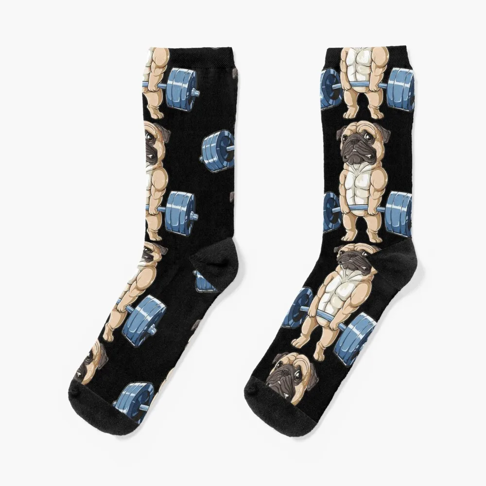 Pug Dog Working Out - Funny Pug Fitness - gym - installing muscles - Illustrations Socks socks aesthetic Socks Male Women's