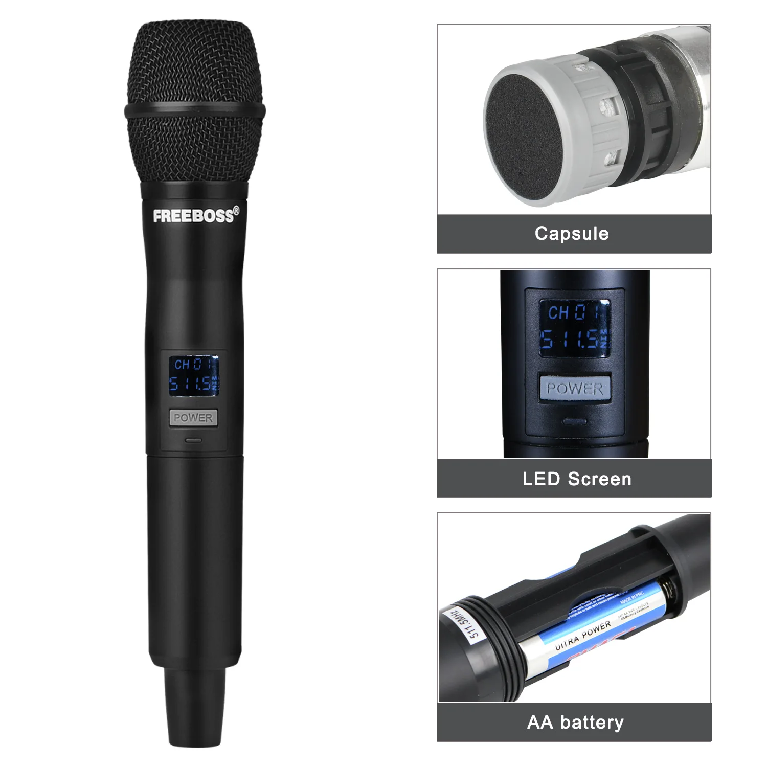 Freeboss 2 웨이 UHF 고정 주파수 전문 무선 다이나믹 마이크 가라오케 시스템 2 핸드 헬드 마이크 (수신기 포함) FB-U35