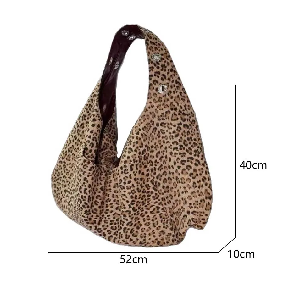 Double-Sided Shoulder Bag Cool and Sweet Leopard Print Commuter Tote Bag Women's Versatile Large Bag Retro Chic Handbag bolsos
