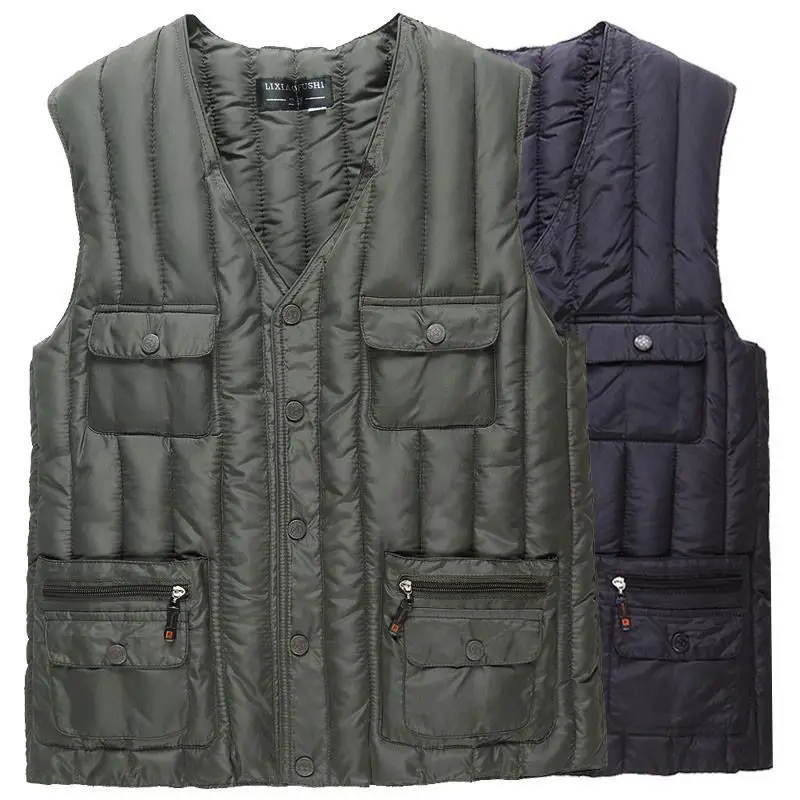 

2023 Men Winter Watertight Warm Casual Coats Spring V-neck Windproof Vest Jackets Button Thicken Sleeveless Vest Jackets Y71