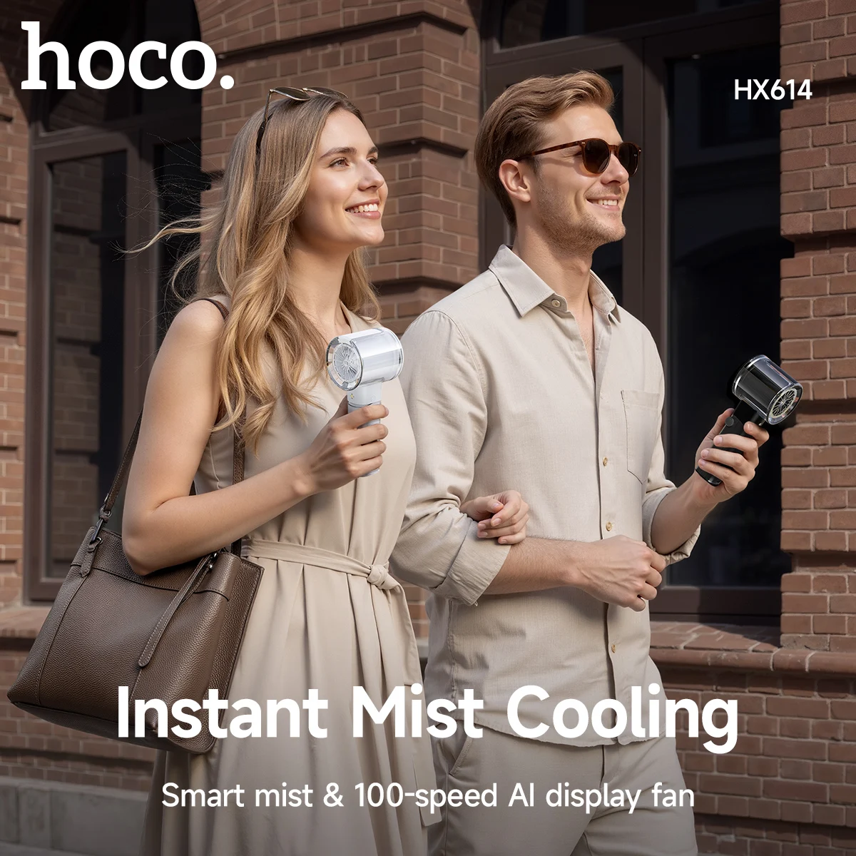 HOCO 휴대용 아이스 쿨링 핸드헬드 팬 투명 충전식 3000mAh LED 디지털 디스플레이 팬 물 분사 팬 야외 파티용