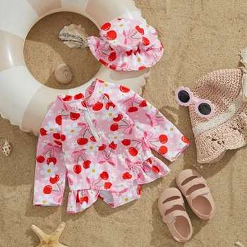 ma&baby 6m-3Y Neonato Neonata Costume da bagno Manica lunga Cherry Bow Stampa Costumi da bagno Bambino Estate Beachwear Costume da bagno D12 1
