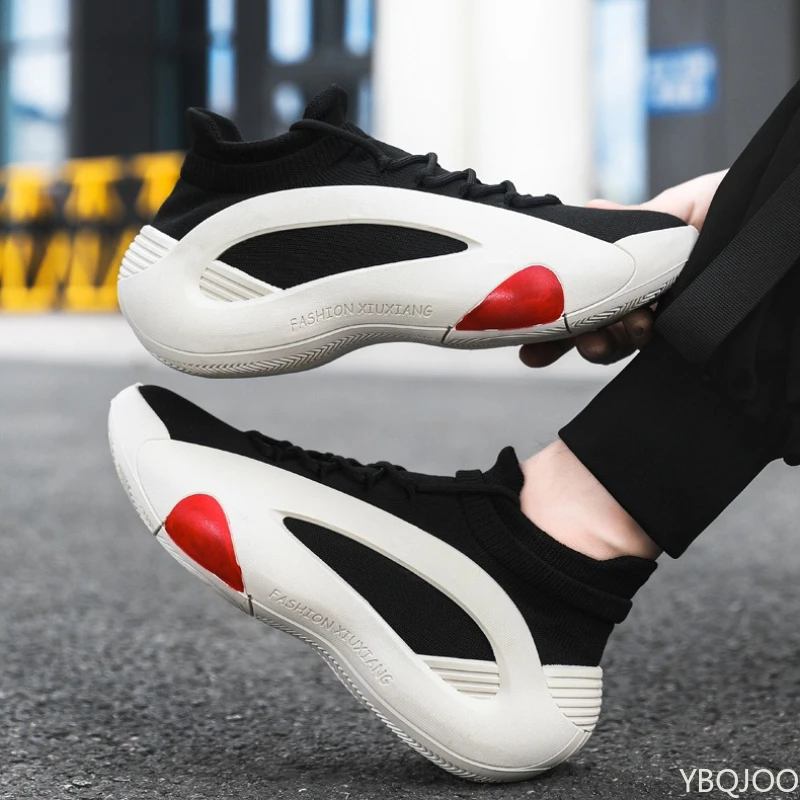 Spring and Autumn New Elastic Socks Men's Shoes Mid Top Breathable Thick Bottom Casual Large Size Men's Designer Shoes