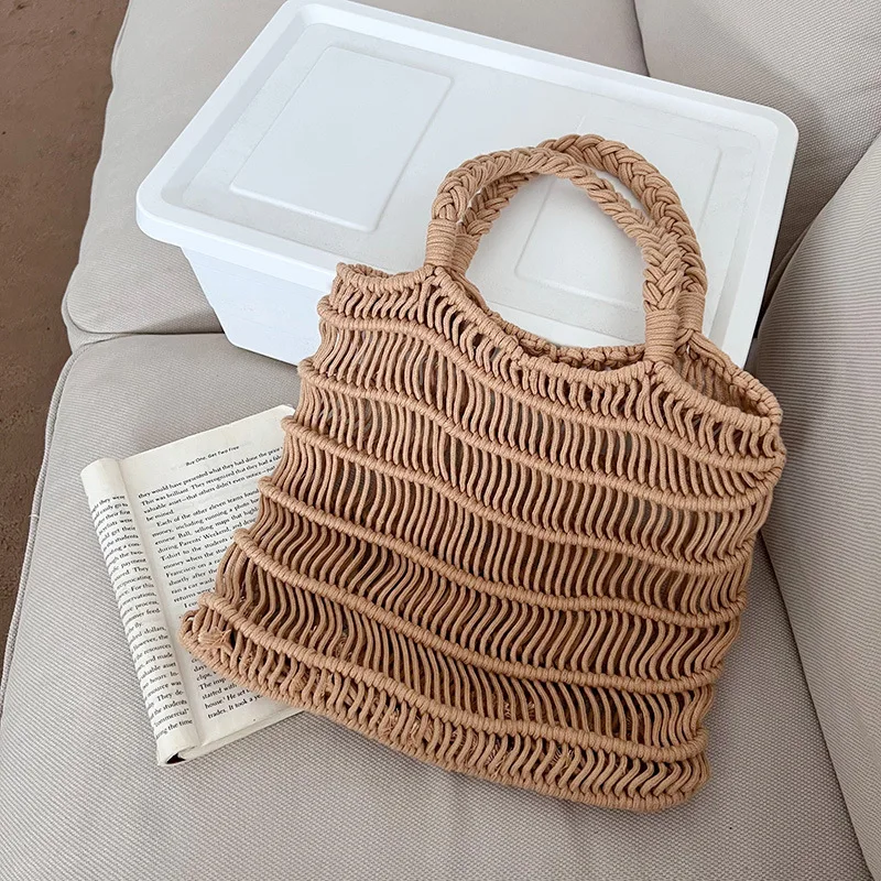 

Casual Hollow Rope Woven Large Tote Bag Handmade Women Handbags Summer Beach Fishnet Shoulder Bag Holiday Big Shopper Purse 2023