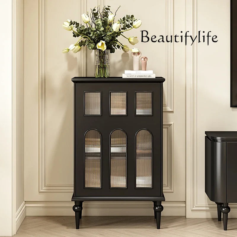 

French Retro Porch Solid Wood Display Dining Side Storage Cabinet Living Room Single Door Movable Side Cabinet