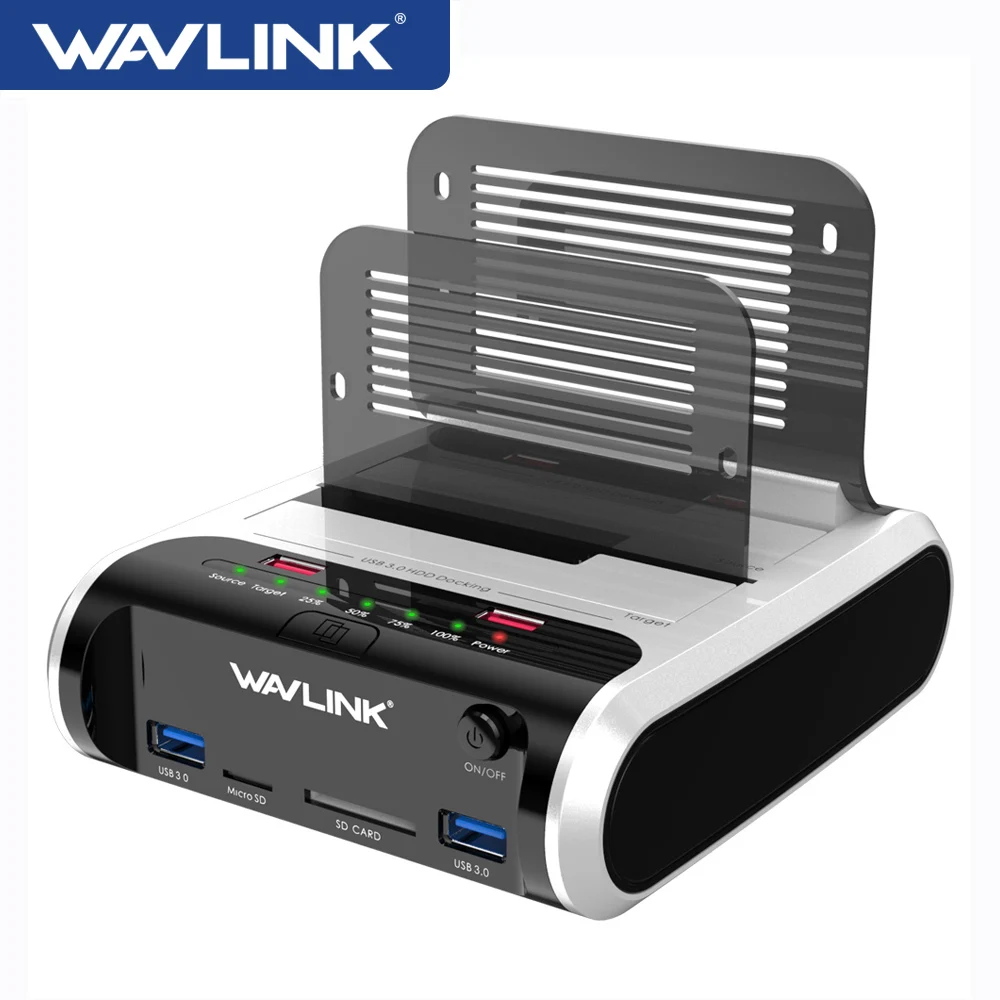 Wavlink Dual Bay USB 3.0 to SATA Hard Drive Enclosure SATA HDD Docking Station HDD Box Offline Clone&UASP for 2.5"3.5"HDD SSD