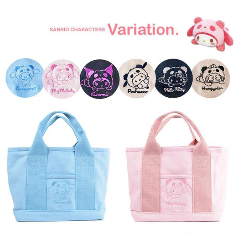 

Холщовая Сумка-тоут Sanrio с изысканной вышивкой, повседневная мультяшная универсальная переносная Сумочка с несколькими карманами