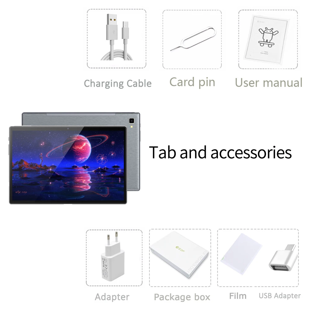 thumbnail image 1 of Tableta Android 12 Global GooglE BDF Tab G10 2024 de 10,1 pulgadas con WiFi, red 3G/4G LTE, ocho núcleos, 6 GB, 128 GB, Android 12, 1 of 5