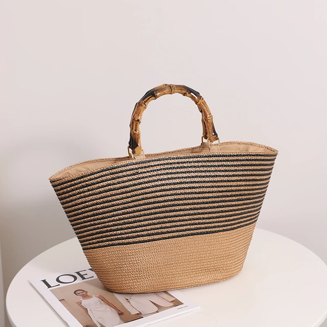 casual wicker woven large capacity tote rattan women handbags designer  summer beach straw bags lady bali big basket buckets bag - AliExpress