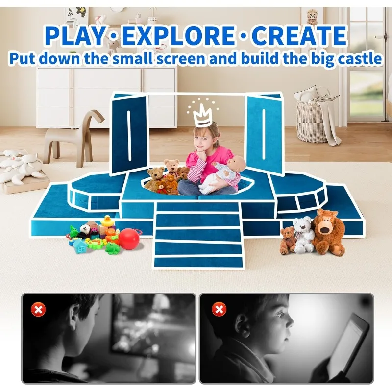 10PCS Modular Kids Play Couch 10 in 1 Toddler Couch for Playing, Creativing Sleeping, Indoor Kids Sofa for Boys and Girls (Blue) 6
