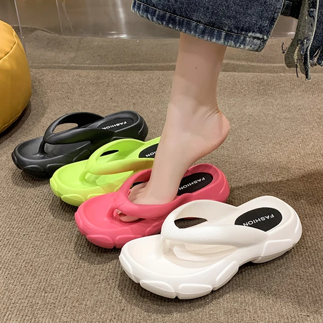 2023 Summer Fashion Designer Flip Flops Women Thick Bottom Clip Toe Wedge  Sandals Woman Platform Non