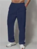 New Trend Simple Solid Color Men's Cotton Casual Drawstring Straight Leg Pants，A Gift For Men 6
