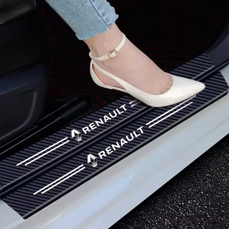 Car Logo Decals Door Sill Protector Stickers For Renault Megane 2 3 4 Twingo Clio Talisman Captur Trafic Kwid Scen