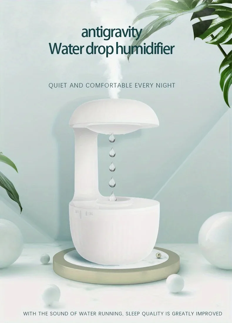 Description Picture 2 of itemUltrasonic Humidifiers Dynamic Water Droplet Air Humidifier With Night Light 600ml Water Capacity Fine Mist Energy Saving