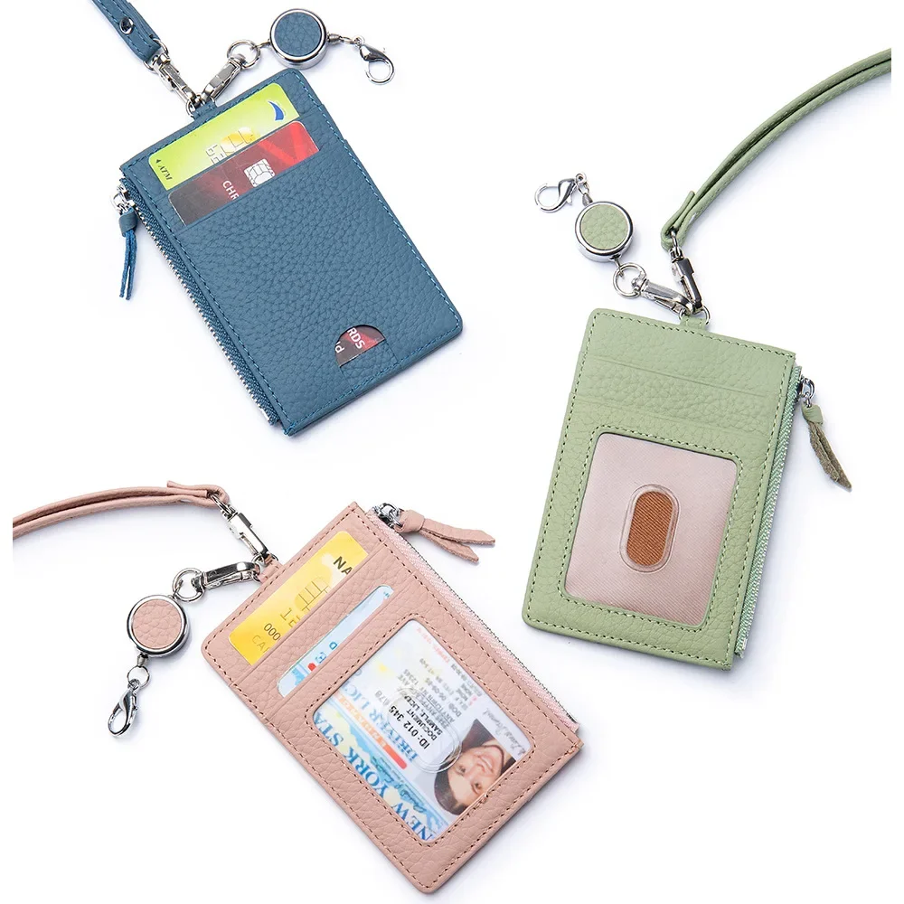 Fashion New ID Card Holder Genuine Leather Badge Holder Neck Lanyard Key Ring and Credit Card Organizer Lanyard ID Badge Holders