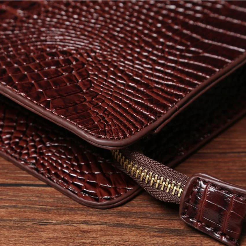 Fashion Crocodile Pattern PU Leather Wallet Men's Clutch Handbag Zipper Wallet Large Capacity Clutch Bag
