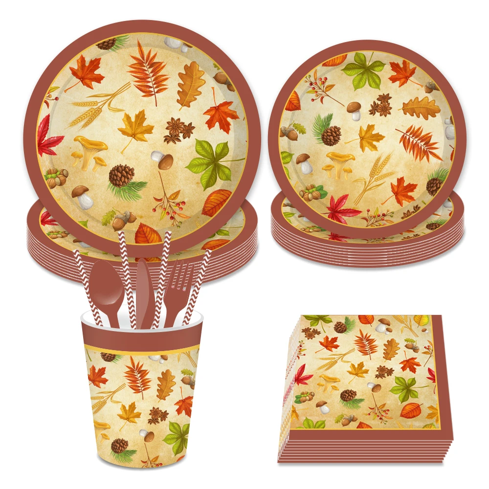 Thanksgiving Day Party Decorations Sets Fall Maple Leaves Disposable