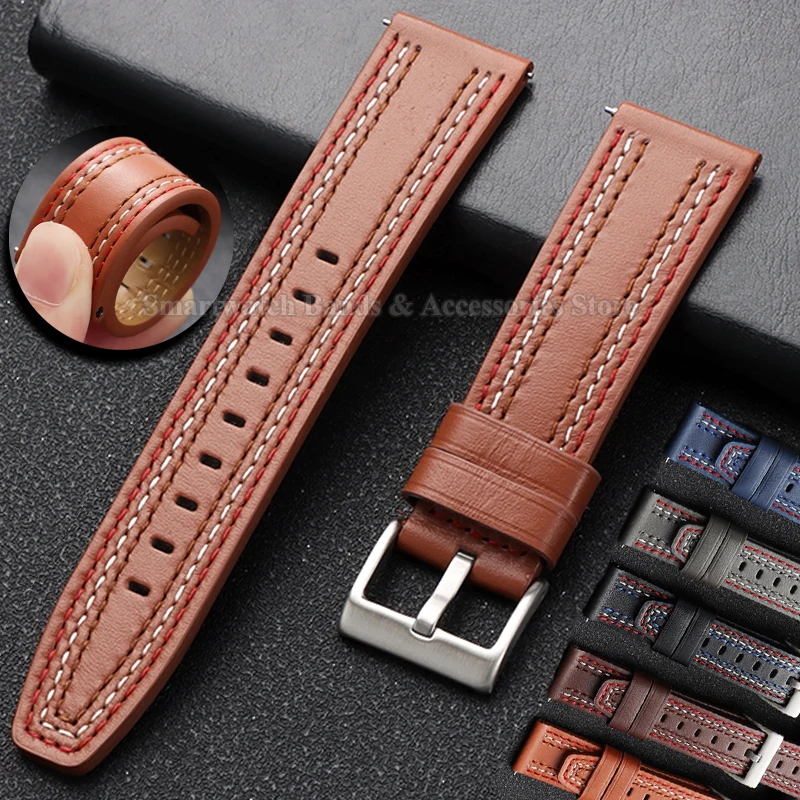 Premium Cowhide Leather Quick Release Sport Watch Strap - Waterproof Wrist Band Replacement