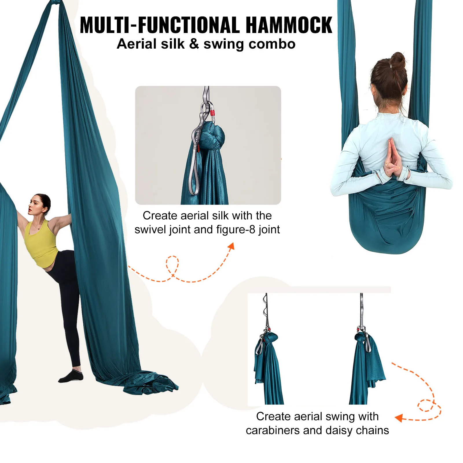VEVOR 4.4-11 Yards Aerial Yoga Hammock & Swing Yoga Starter Kit Aerial Silk Fabric Yoga Strap Accessory for All Level Yoga Swing 5
