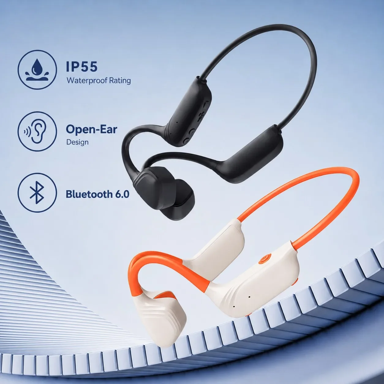 Cuffie Open-Ear Bluetooth 6.0 a Conduzione Aerea, Auricolari Wireless Impermeabili IP55 con Microfono a Cancellazione del Rumore per Corsa, Ciclismo e Viaggi - immagine 5