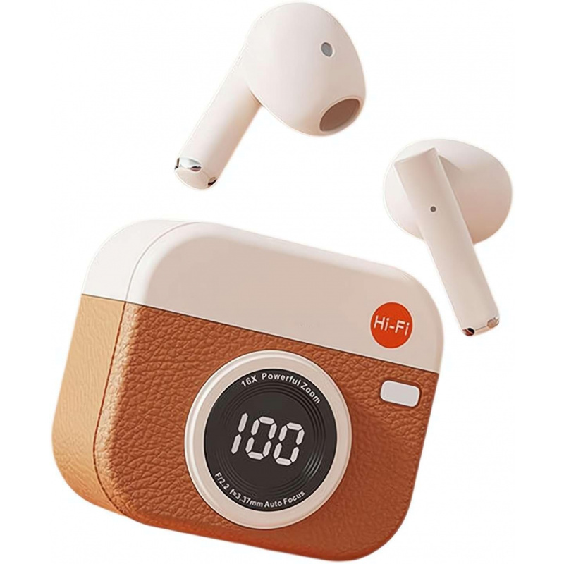 Bluetooth Earbuds,Retro Camera Style Bluetooth Headset,Noise Cancelling Headphones with LED Digital Display Case