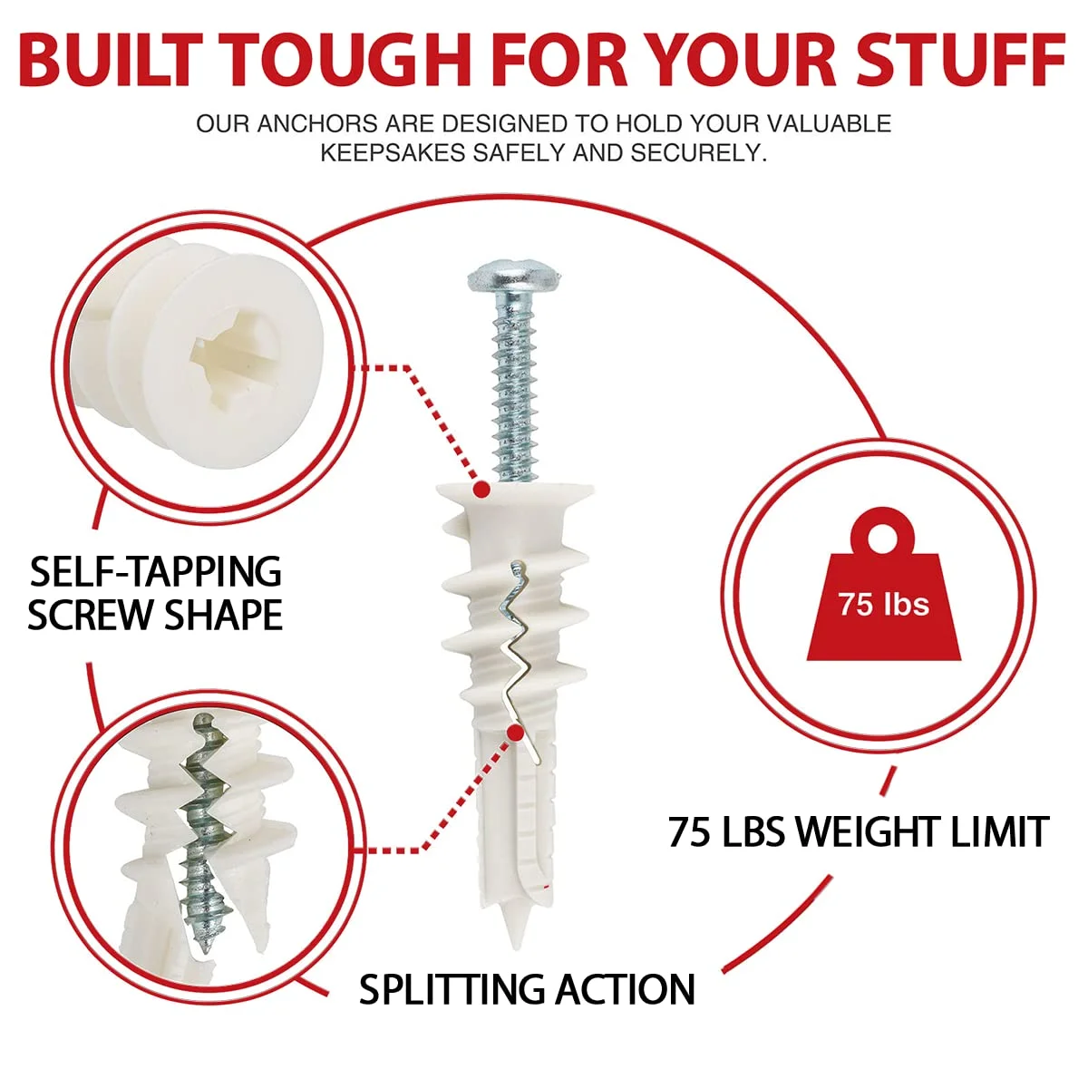 160Pcs Self Drilling Drywall Anchors and Screws kit #8 x 1-1/4&rdquo;- Superb Wall Anchors for Drywall, Holds Upto 75lbs