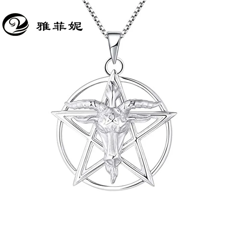 

S925 Sterling Silver Five-Pointed Star Goat Religious Jesus Pendant sacred geometry crucifixo 925 silver collier argent