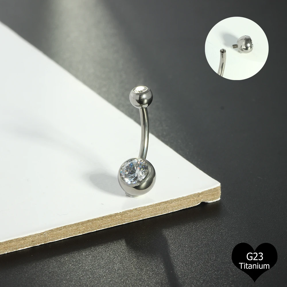 G23 Titanium Piercing 14G Belly CZ Button Ring Reverse Curved Navel Ring Women Bar Length Barbell Piercing Body Jewelry Earrings