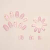 24 PCs Short French Simple Flower Nails with 1 Jelly Gel and 1 Nail File 2