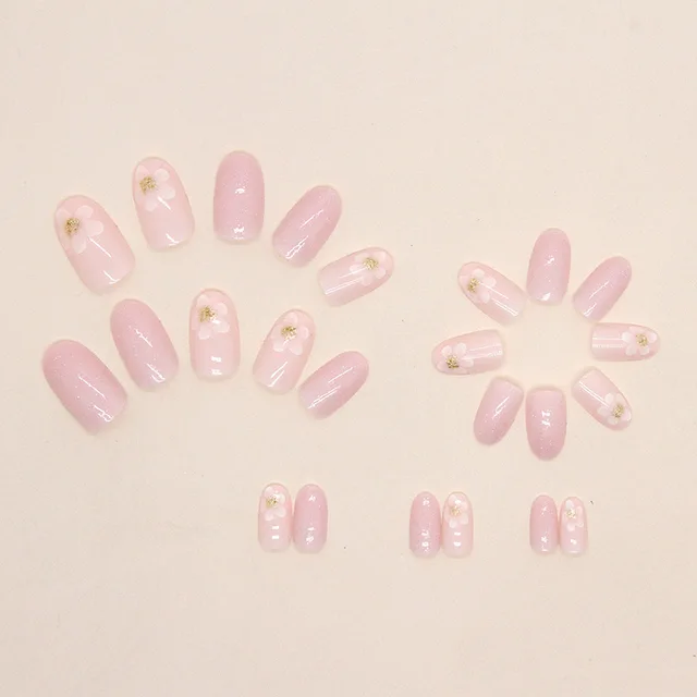 24 PCs Short French Simple Flower Nails with 1 Jelly Gel and 1 Nail File 2