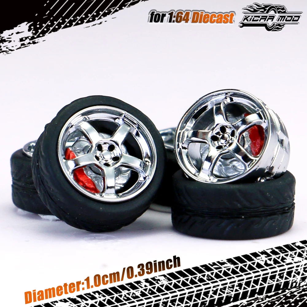 Kicarmod 1/64 Model Car ABS Wheels with Rubber Tire Brake Disc Refitting Parts Diameter 10mm For Model Car Tomica MINI GT