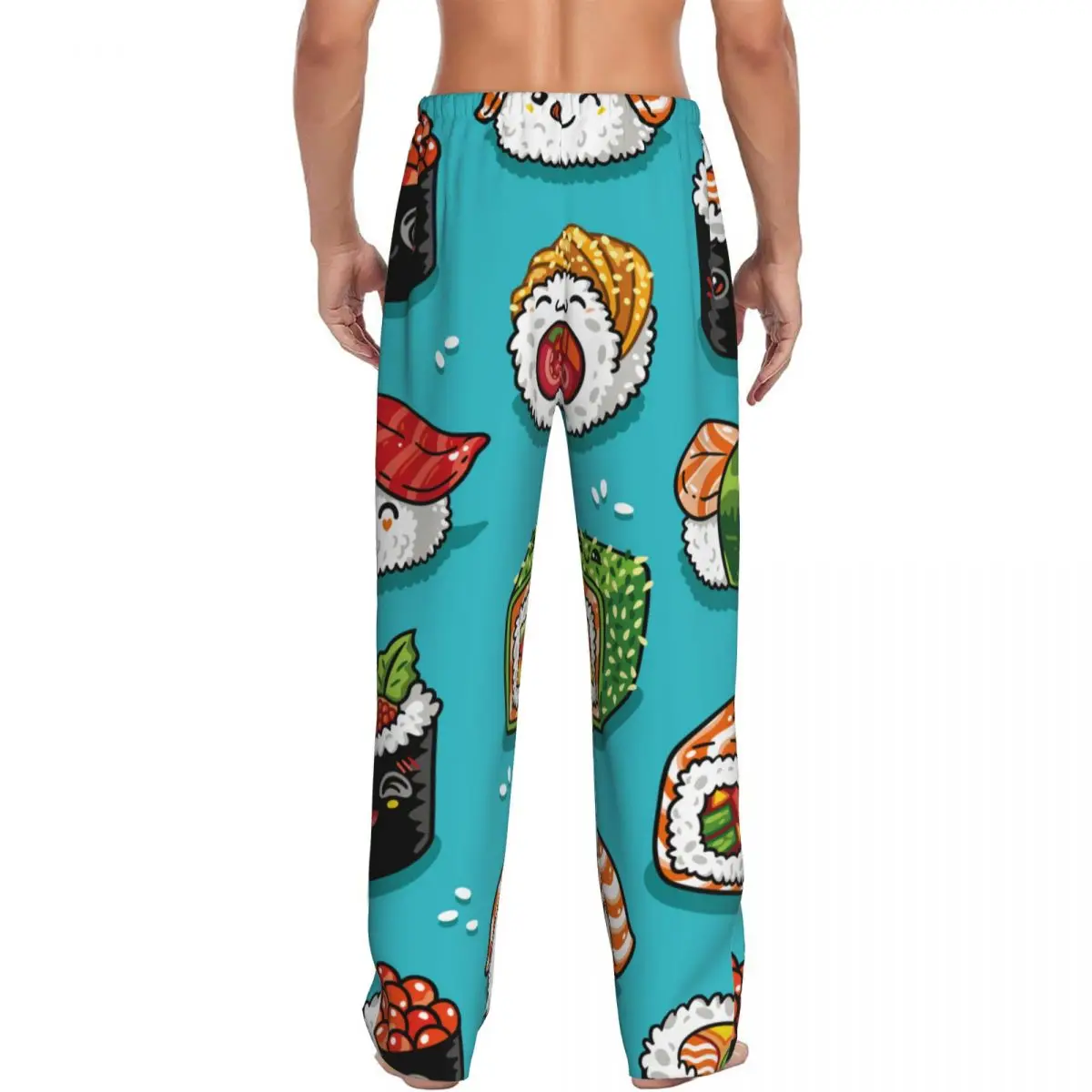 Custom Printed Men's Pajama Pants Cartoon Rolls Sushi Food Sleepwear Sleep Lounge Bottoms with Pockets 3
