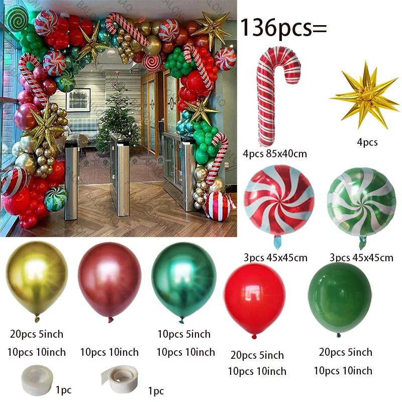 Christmas Balloons Set Garland Arch Kit Red White Metallic Gold Green Balloon for Christmas Party Decorations 2025 New Year