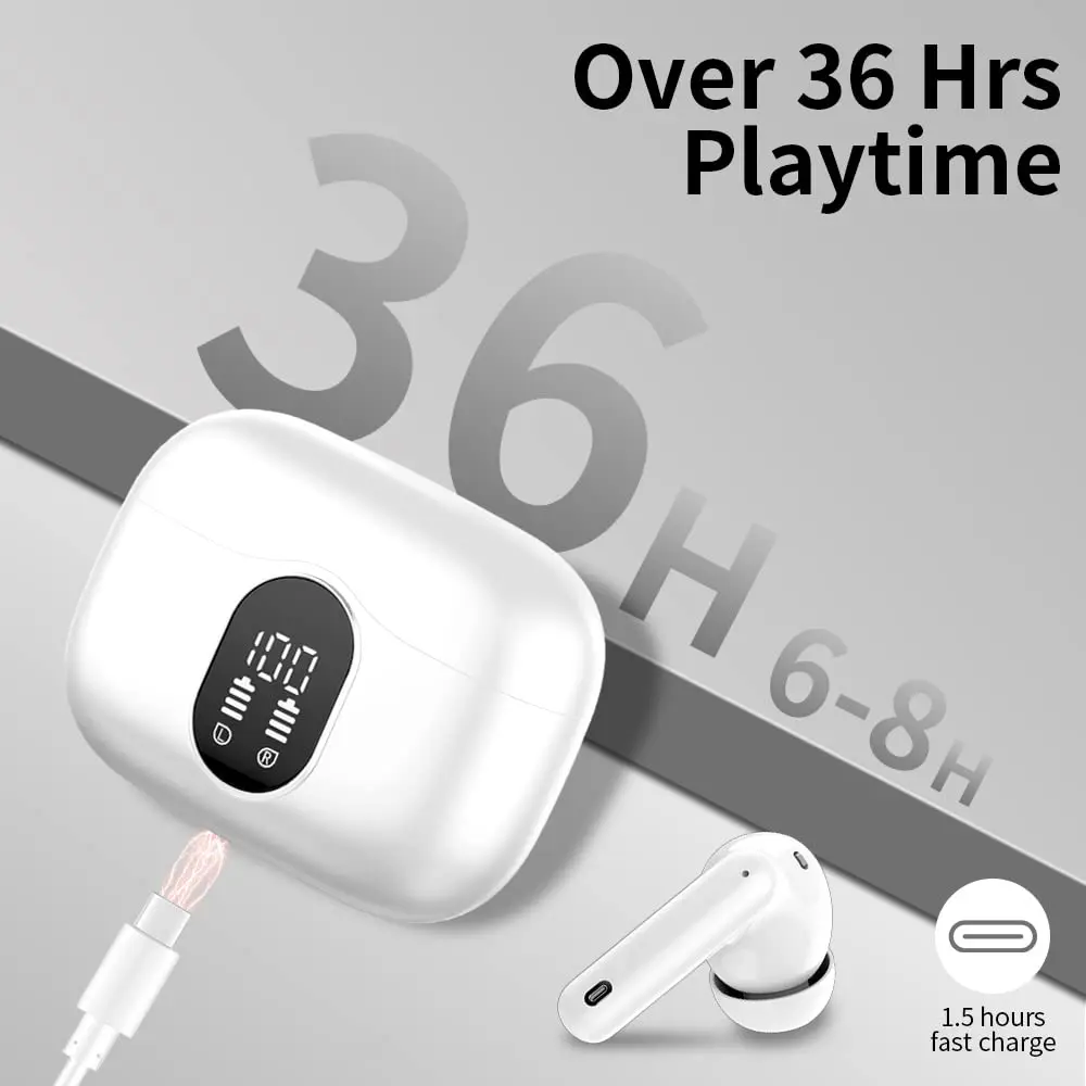 Wireless Earbuds with Bluetooth 5.3, In-Ear Headphones Featuring 4 ENC Mics and 36 Hours of Playtime, LED Display Included. 6
