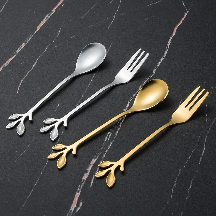

2024New Stainless Steel Leaves Spoon Fruit Fork Coffee Spoon Dessert Ice Cream Scoop Kitchen Accessories Tableware Decoration