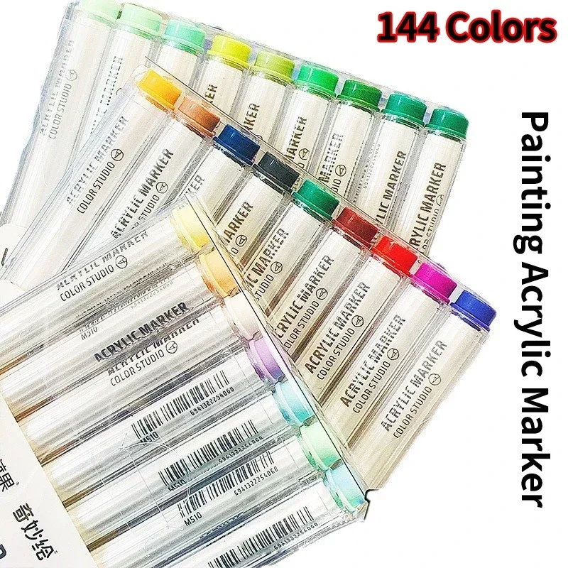 Languo 9/144 Colors Acrylic Marker Pen Soft Head for Artist Rock Painting Glass Ceramic DIY Crafts Graffiti Acrylic Paint Pens 2
