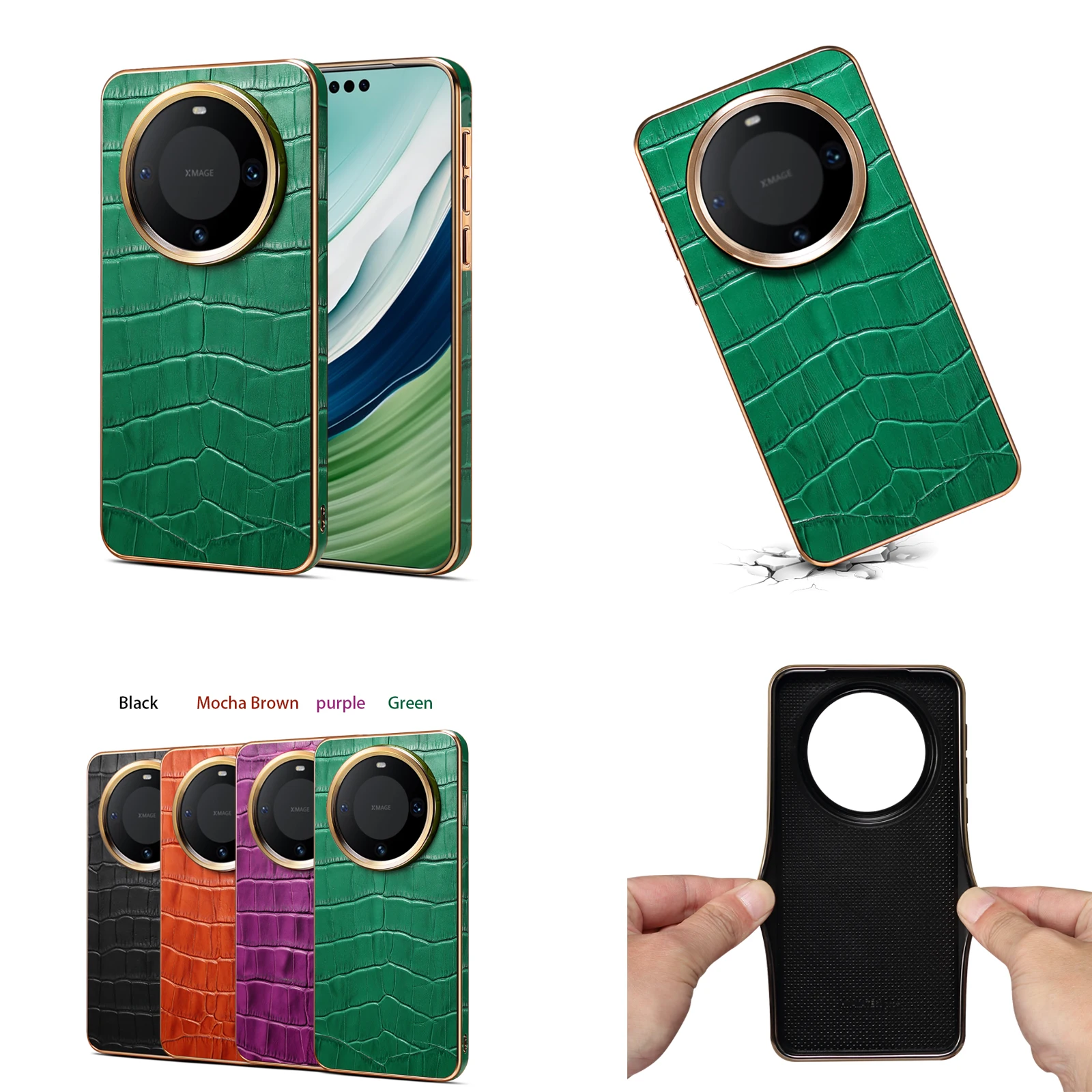 Denior Luxury 3D Plating Genuine Leather Case for Huawei Mate 60/Mate 60 Pro/Mate 60 Pro Plus Top Layer Cowhide Protective Cover