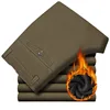 Warm Winter Pants For Man Casual High Waist Straight Black Khaki Thicken Fleece Loose Men Trousers Cotton Oversize 38 40 42