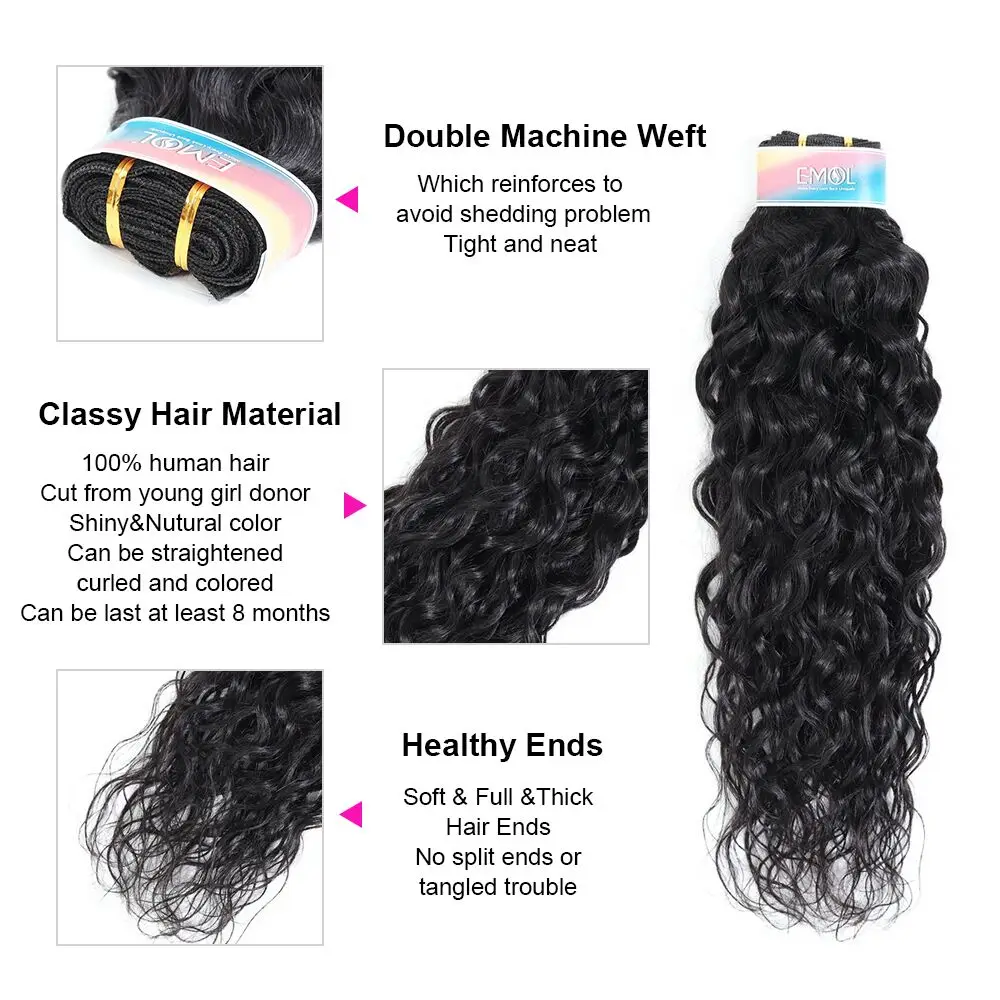 EMOL Malaysian Human Hair Bundles Water Wave 1/3/4 pcs Cheap Human Hair Weave Bundles human Extension 10-28 inch