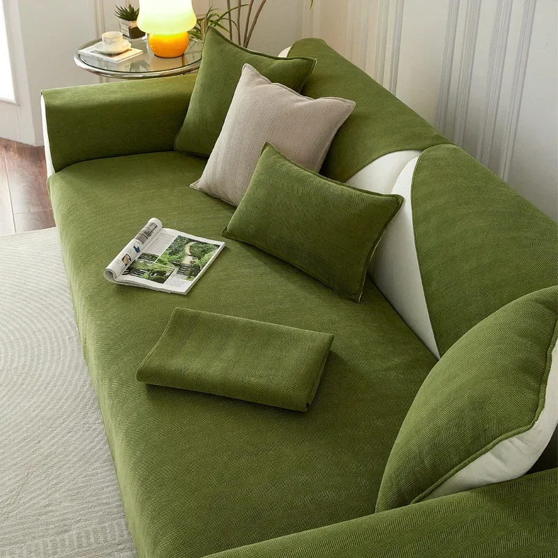 New Modern Herringbone Pattern Sofa Cushion Four Seasons Universal Anti Slip  Dust Chenille Sofa Cover Solid Color Couch Cushion 5