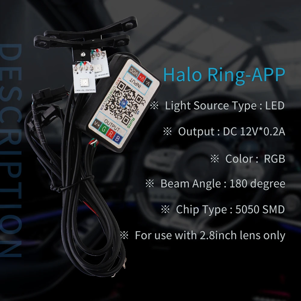 LED Devil Eye RGB Lights for Automotive and Motorcycle Headlights, App-Controlled