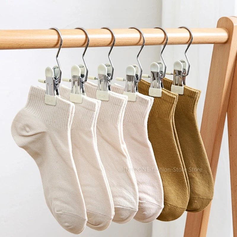 Clothespins with Hooks Clothes Pegs 10pcs Stainless Steel Clothespins Laundry Clothes Pegs with Hook Portable Hanging Clothes Clips Closet Organizer Hanger