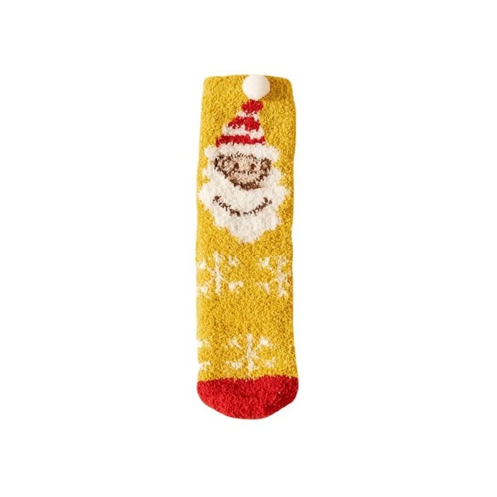 Cartoon Floor Sleep Socks Snowman Winter Red Green Elk Coral Velvet Socks Middle Tube Socks Women Hosiery Christmas Socks