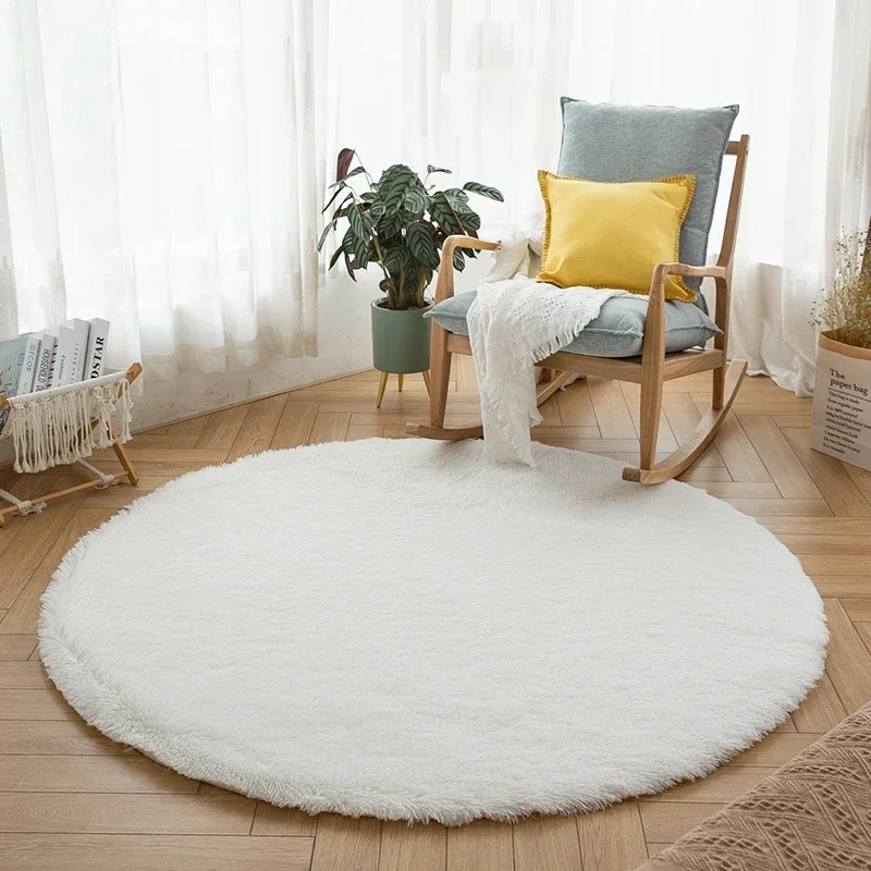 SuperSoftPlushRoundRugMatFluffyWhiteCarpetsForLivingRoom