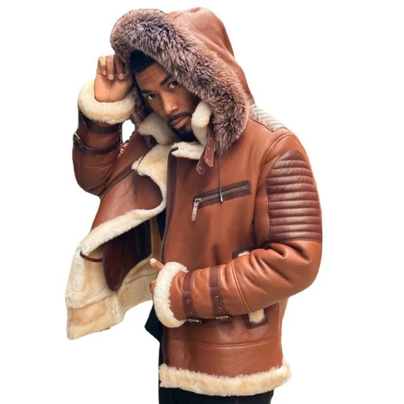 Mens Jacket Autumn Winter Thicked Fur Straight HemInner Lining with Plush Coat