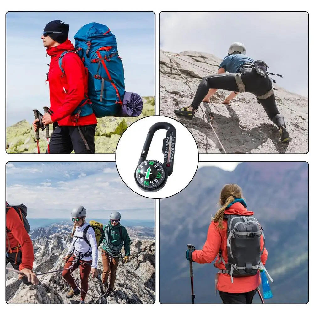 Description Picture 6 of itemOutdoor Mountaineering Buckle Compass Pointer Mini Keychain Thermometer Compass Key Hook Camping Tools Compass Carabiners