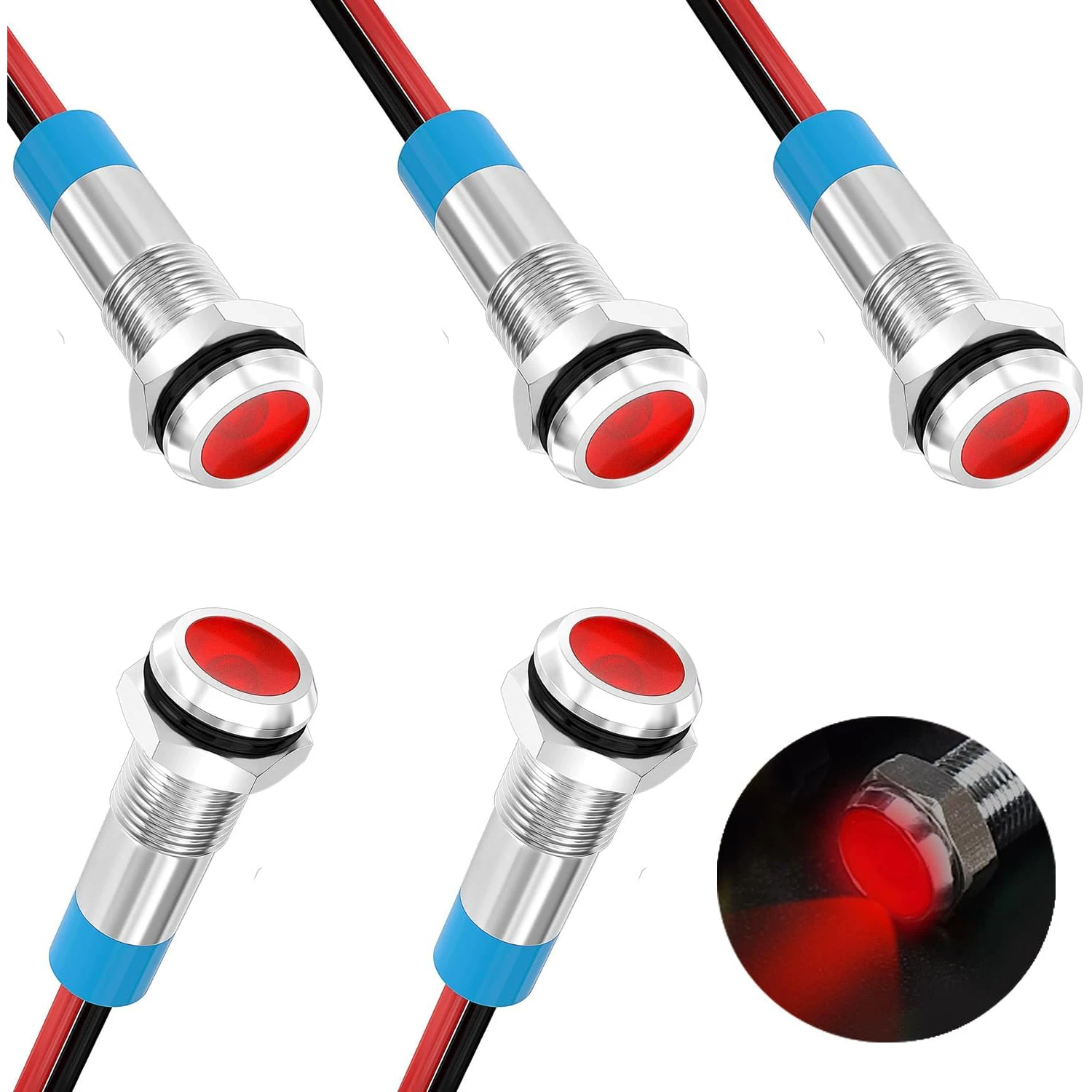 5Pack 6mm AC/DC12-24V LED 표시 등 방수 IP65 24 볼트 LED 조명 금속 파일럿 램프 조명 Milt-Color 패널 LED