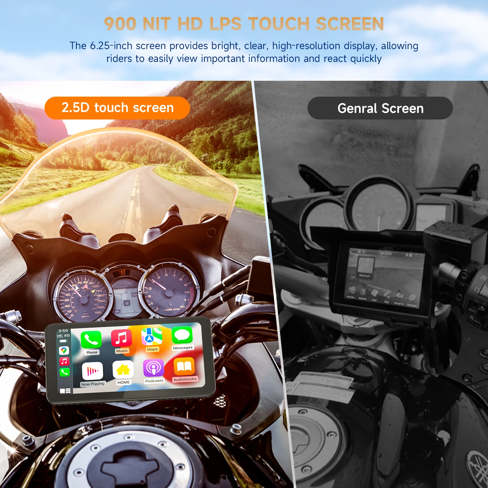 Spedal L300-6.25 Inch Portable Mototorcycle Wireless Apple
