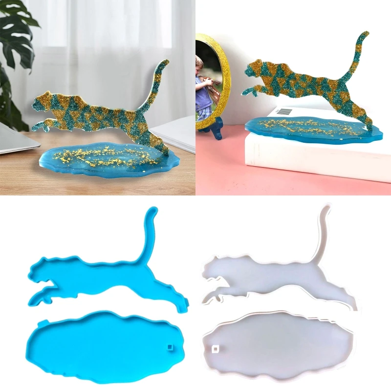 DIY Leaping Leopard Tray Silicone Mould Crystal Resin Epoxy Mold Running Leopard Table Decoration for DIY Handmade Lover diy three layer round fruit plate silicone mold cake snack rack epoxy resin molds for home decoration resin art mould